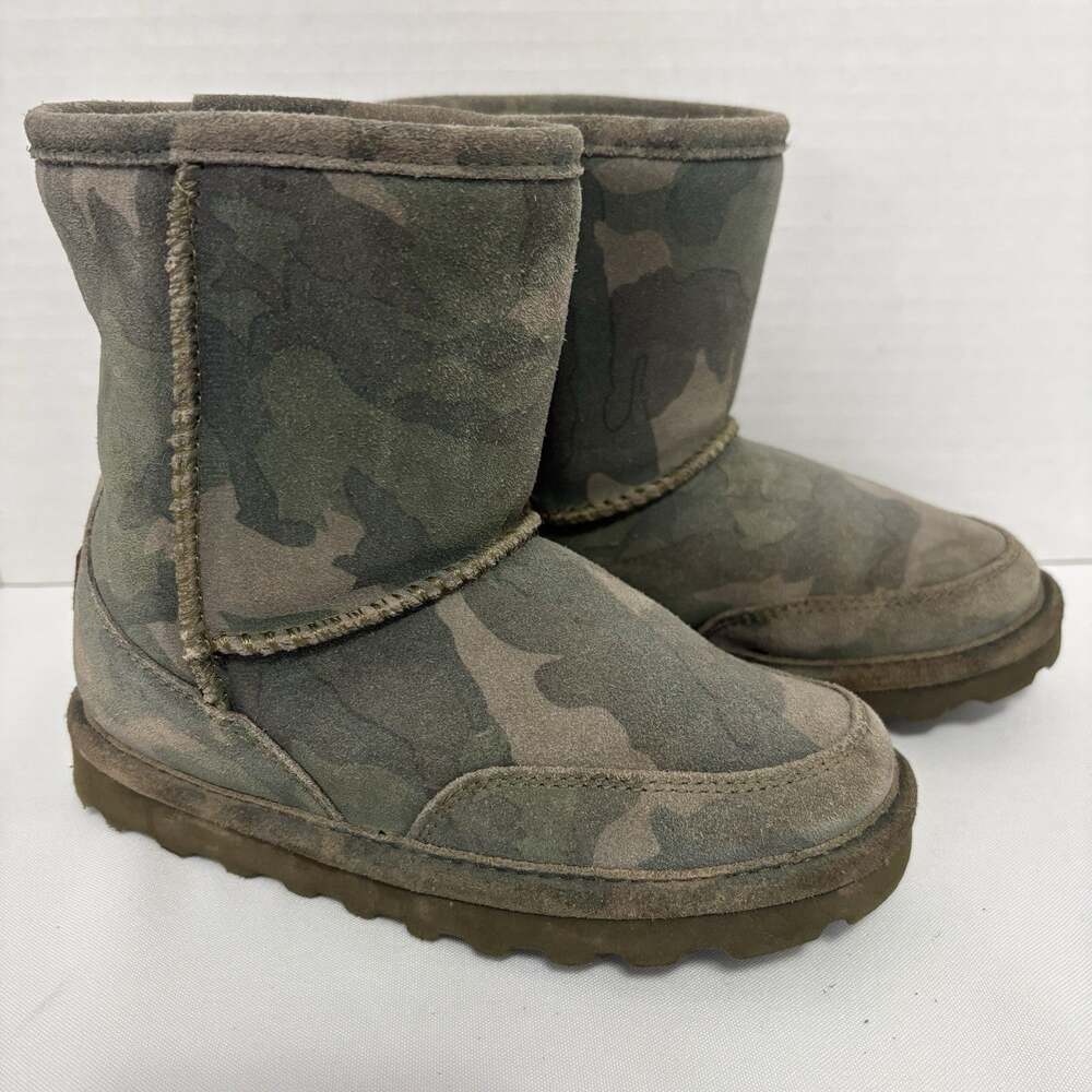 BEARPAW Kids 13 Camo Suede Boots Green Woodland Shearling Lined Winter Pull On